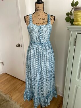Blue Rain Eyelet Lace Sleeveless Maxi Dress with Ruffle Hem